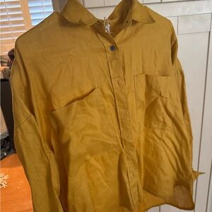 Magaschoni 100% linen women  Golden Button Down Shirt